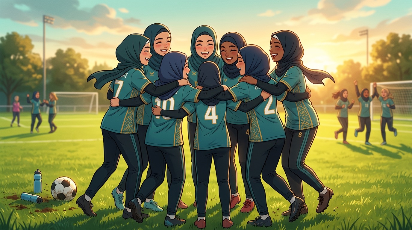 Sisters' soccer team celebrating together